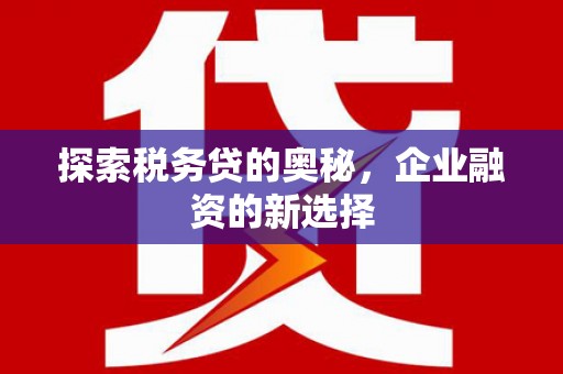 顺庆探索税务贷的奥秘，企业融资的新选择